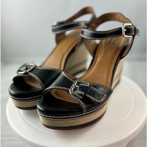 Clarks Collection Zia Castle Leather Wedge Platform Sandals